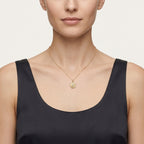 Hamsa Diamond Halo Pendant Necklace worn by model - Vicenza Miami