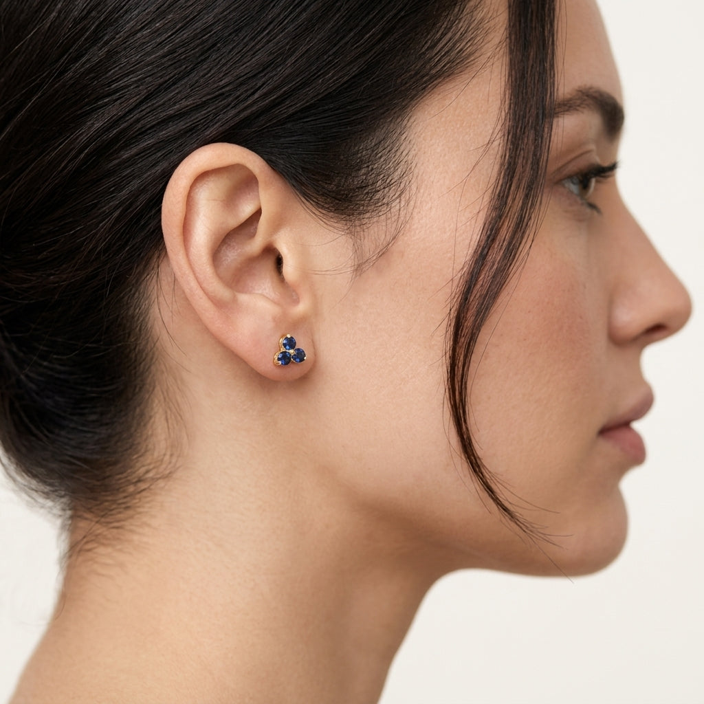 Trio Studs Sapphire Earring worn by model - Vicenza Miami
