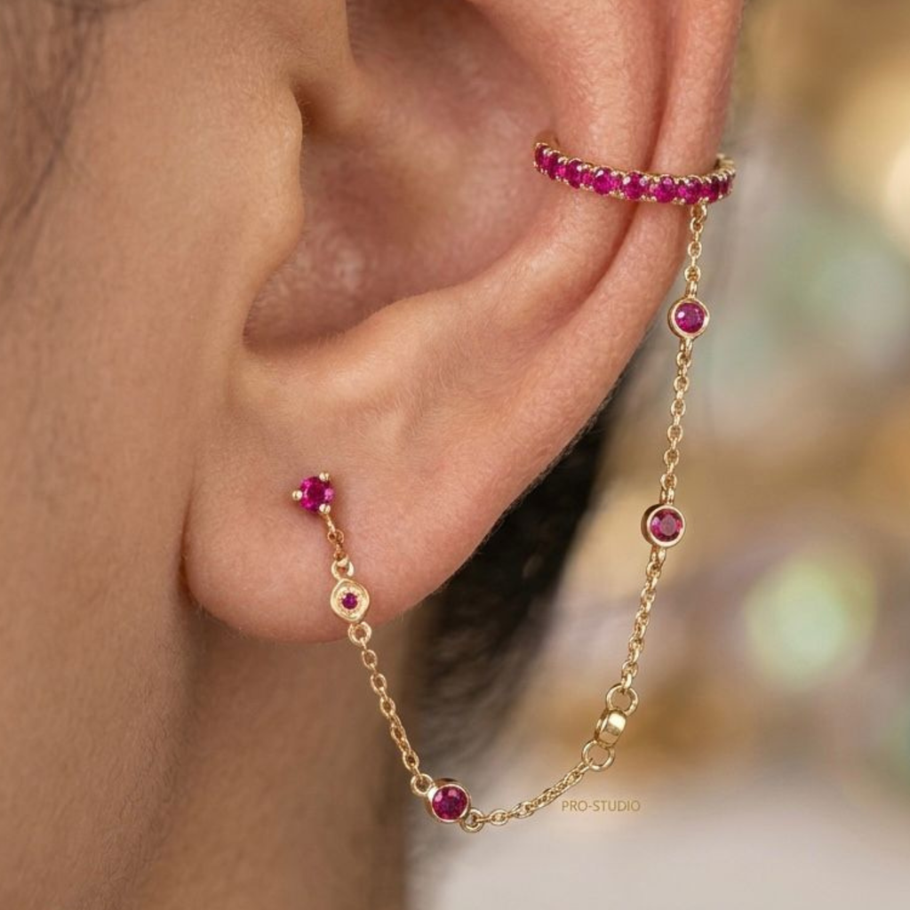 Ruby Arc Drop Chain Earring (view 2) - Vicenza Miami