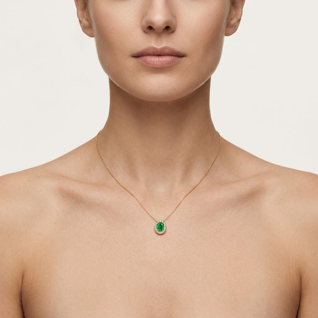Elegant Diamond Pendant worn by model - Vicenza Miami