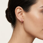 Ruby Pave Huggie Hoop Earrings worn by model - Vicenza Miami