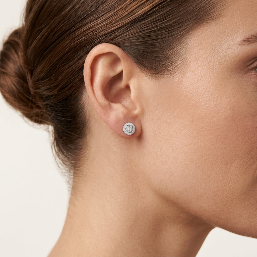 Lustrous Diamond Earring worn by model - Vicenza Miami