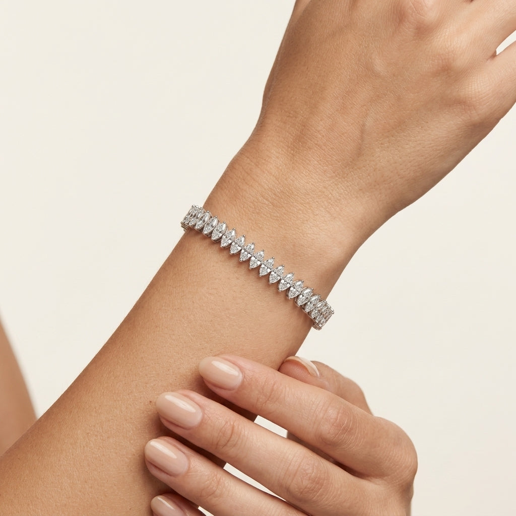 Marquise Diamond Tennis Bracelet worn by model - Vicenza Miami