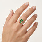 Double Row Emerald & Diamond Ring worn by model - Vicenza Miami