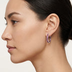 Classic Ruby Diamond Channel Set Hoop Earrings worn by model - Vicenza Miami
