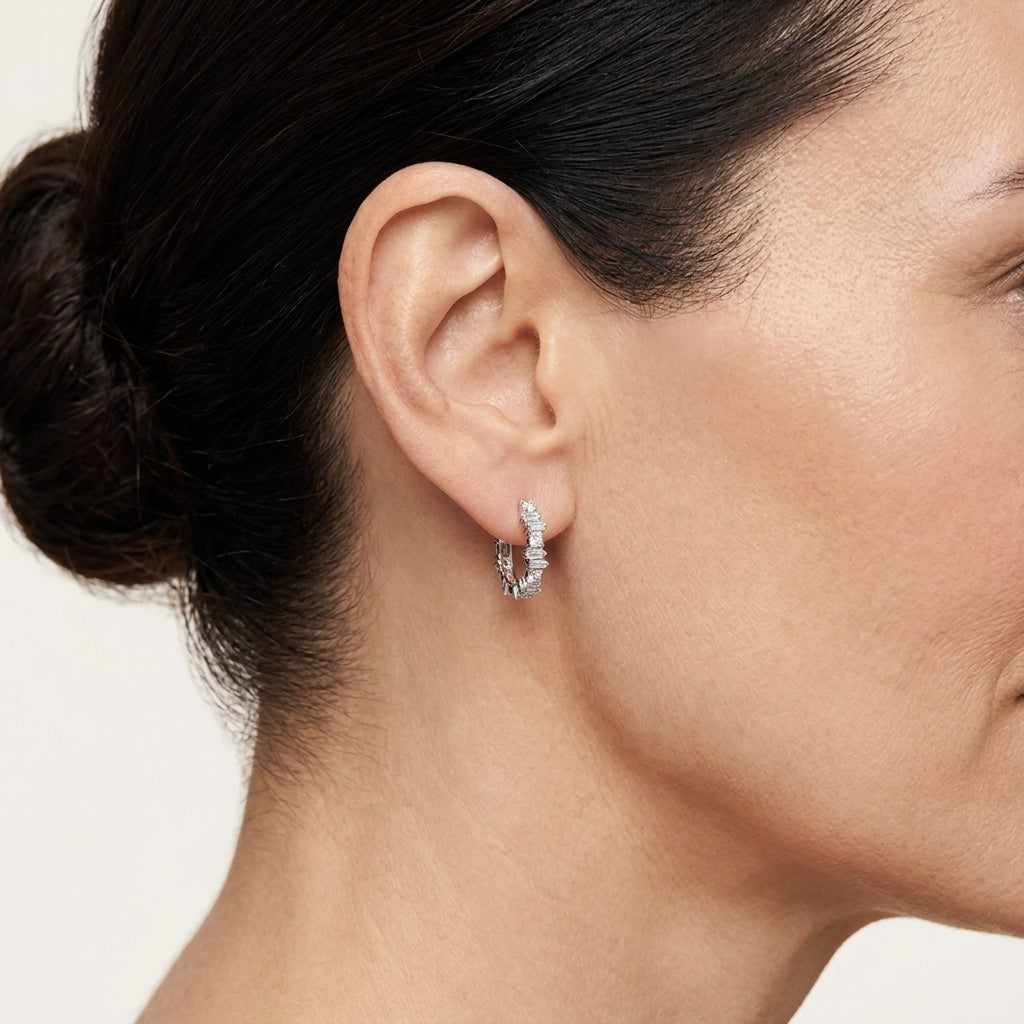 Sapphire & Diamond Hoop Earring worn by model - Vicenza Miami
