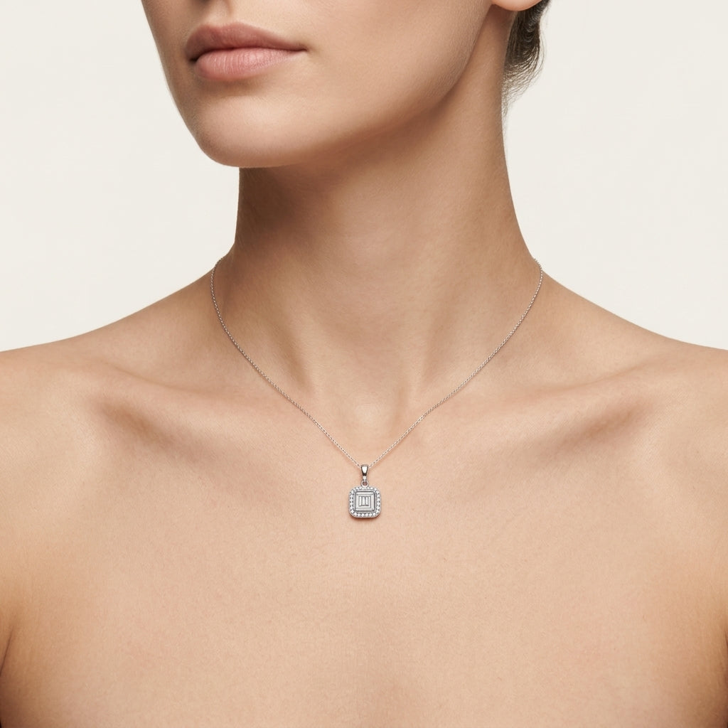 Luxe Diamond Pendant White Gold Diamond worn by model - Vicenza Miami