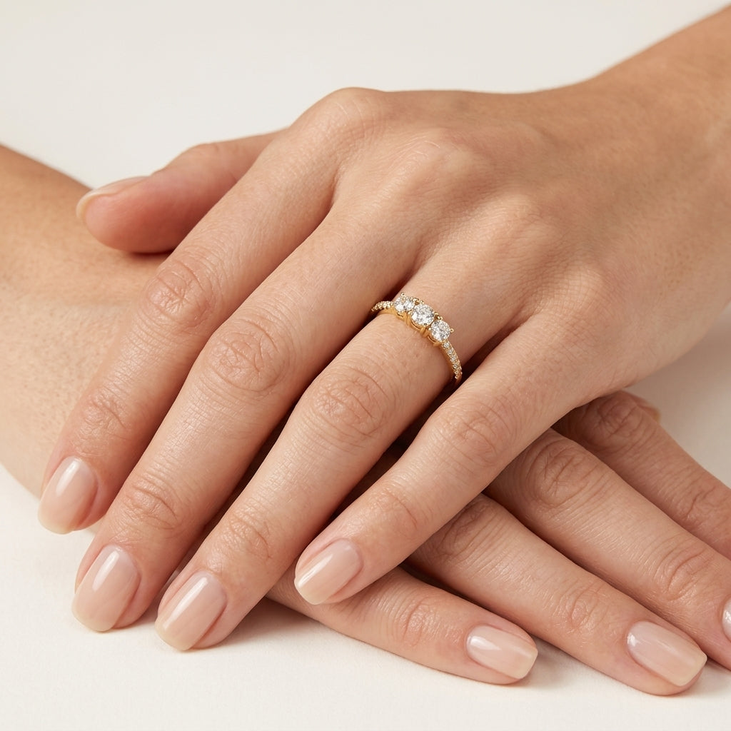 Eternal Diamond Ring Yellow Gold Diamond worn by model - Vicenza Miami