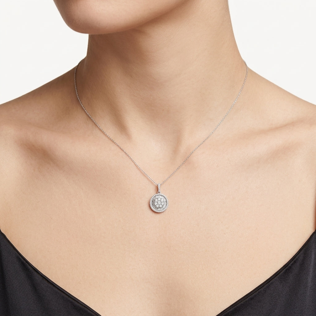 Embellished Diamond Pendant White Gold Diamond I worn by model - Vicenza Miami