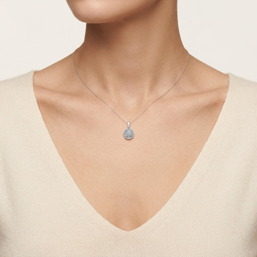 Majestic Diamond Pendant White Gold Diamond I worn by model - Vicenza Miami