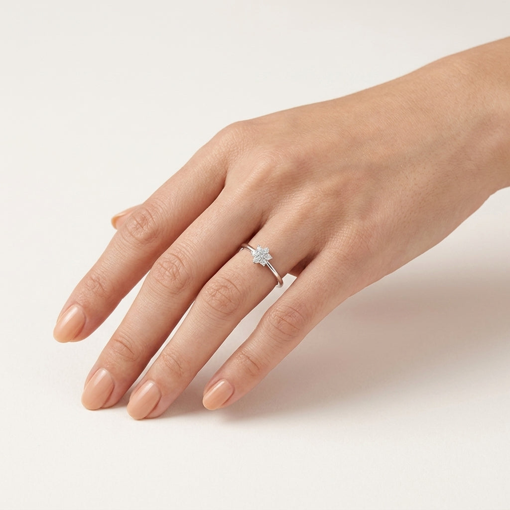 Embellished Diamond Ring White Gold Diamond worn by model - Vicenza Miami