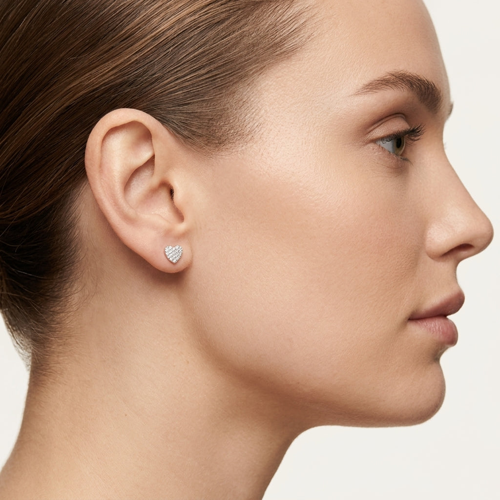 Noble Heart Diamond Earring worn by model - Vicenza Miami