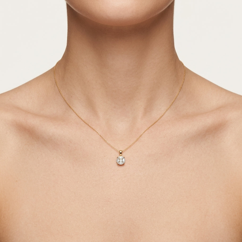Opulent Diamond Pendant Yellow Gold Diamond I worn by model - Vicenza Miami