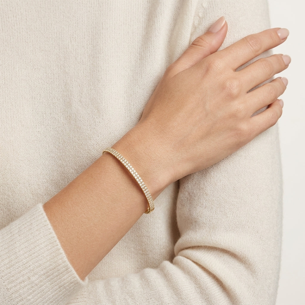 Polished Diamond Bangle worn by model - Vicenza Miami