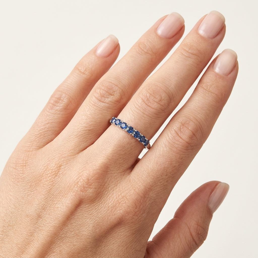 Serene Sapphire & Diamond Ring worn by model - Vicenza Miami