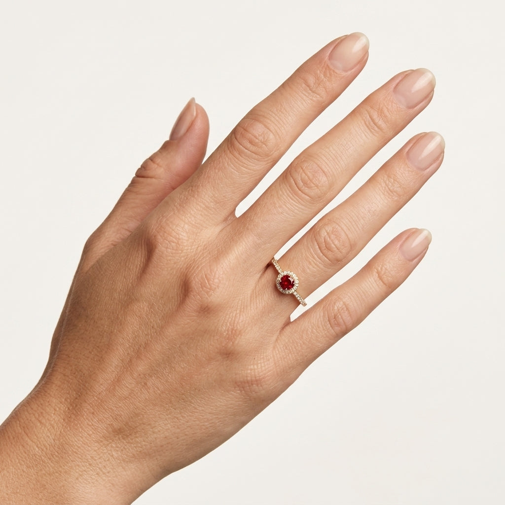 Regal Diamond Ring White Gold Ruby worn by model - Vicenza Miami