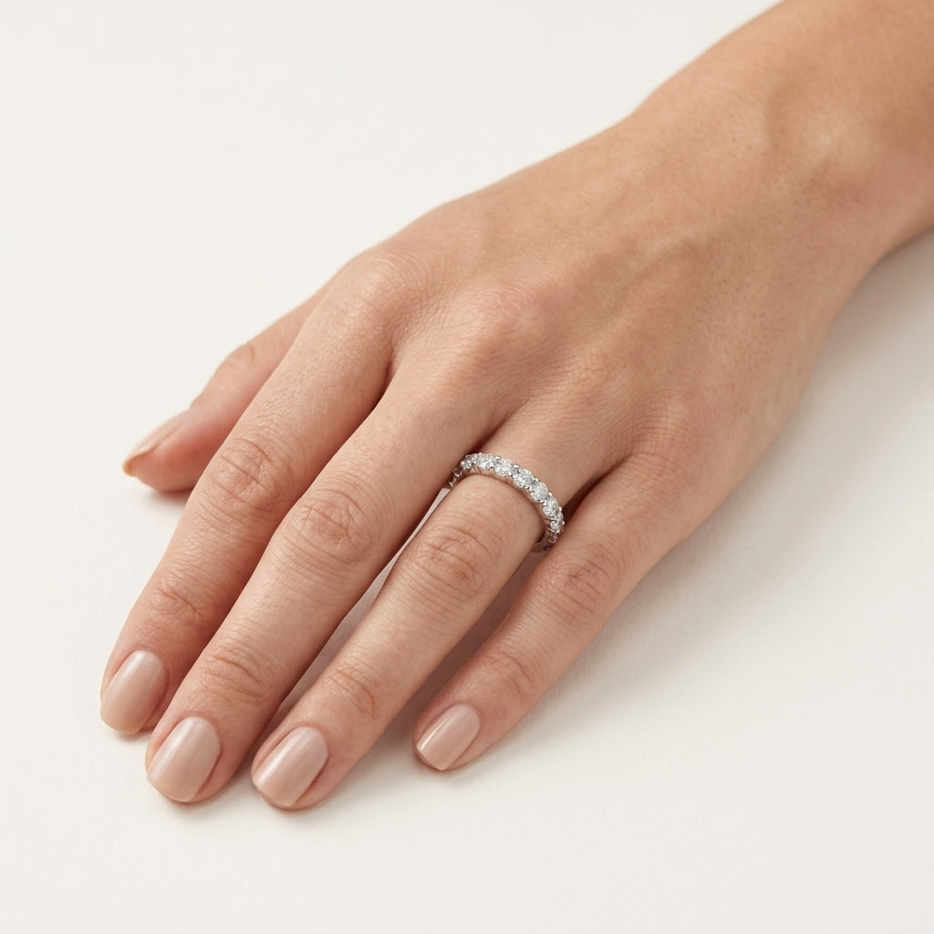 Classic Round Diamond Prong Set Band worn by model - Vicenza Miami