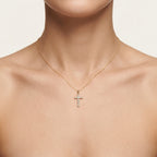 Ornate Cross Diamond Pendant worn by model - Vicenza Miami