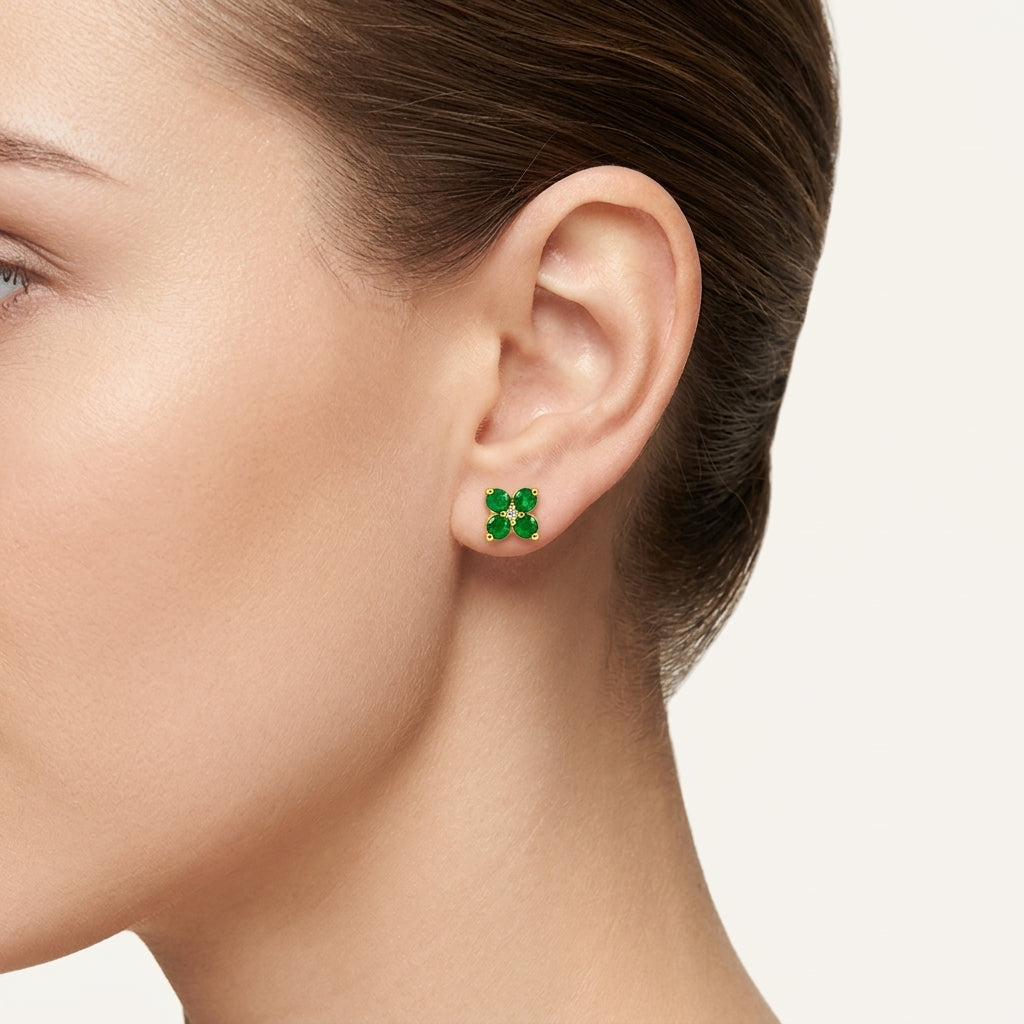 Graceful Diamond & Emerald Earring worn by model - Vicenza Miami