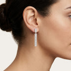 Baguette Diamond Double Drop Earrings worn by model - Vicenza Miami