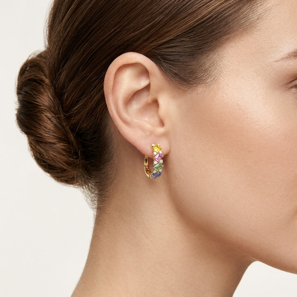 Essence Diamond & Sapphire Earring worn by model - Vicenza Miami