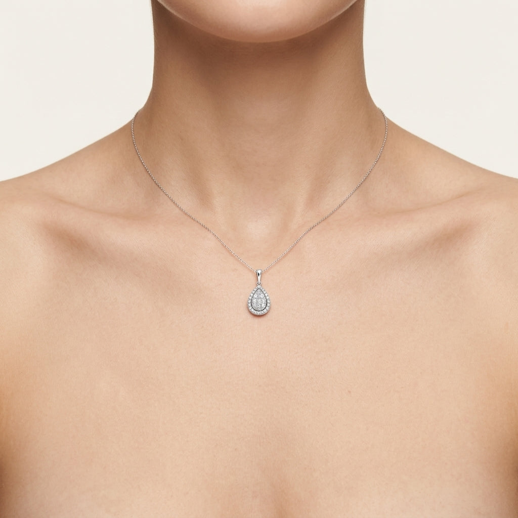 Majestic Diamond Pendant White Gold Diamond II worn by model - Vicenza Miami