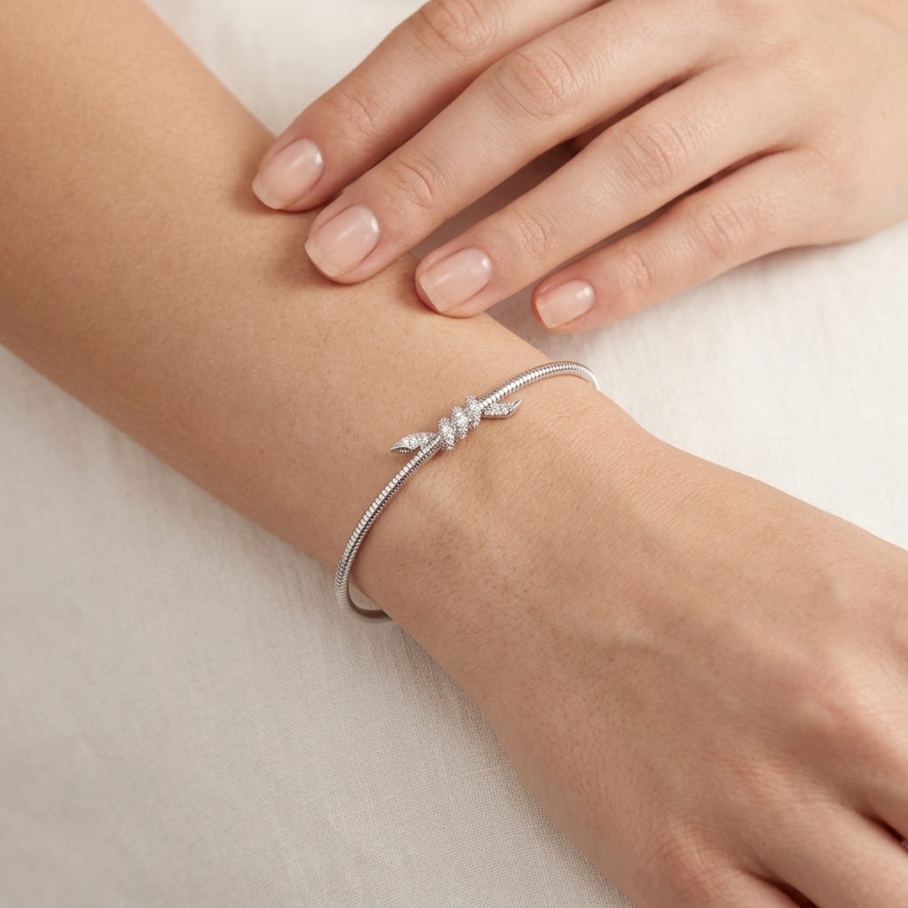 Diamond Leaf Flex Bangle worn by model - Vicenza Miami