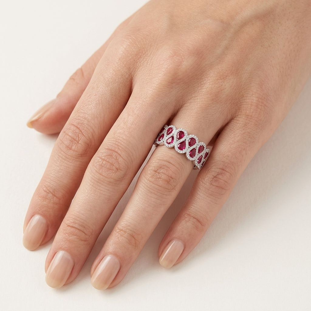 Large Ruby & Diamond Ring worn by model - Vicenza Miami