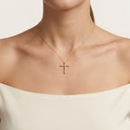 Refined Cross Diamond Pendant worn by model - Vicenza Miami