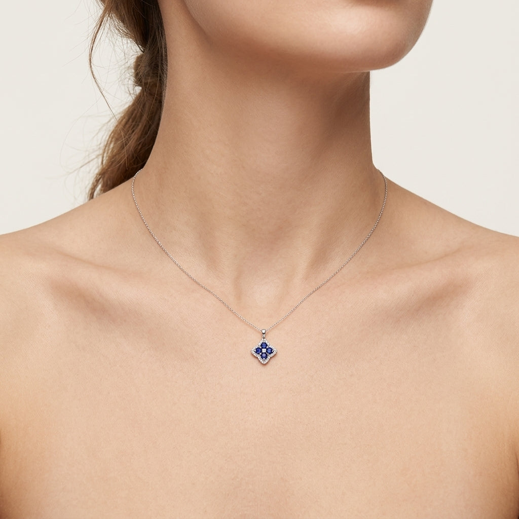 Harmony Diamond & Sapphire Pendant worn by model - Vicenza Miami