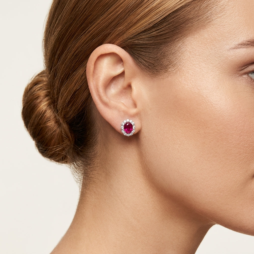 Regal Ruby Earring worn by model - Vicenza Miami