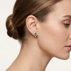 Petite Pear Shape Emerald & Diamond Earring worn by model - Vicenza Miami