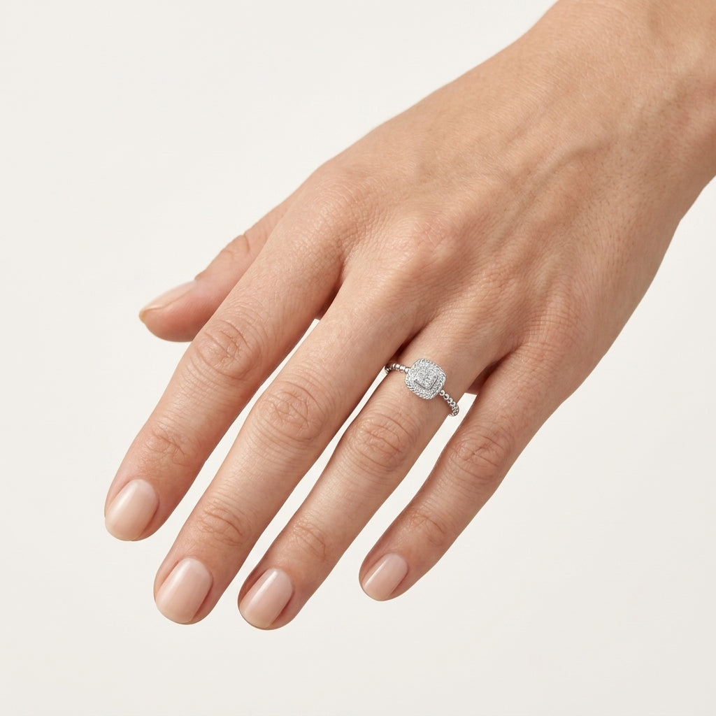 Dainty Diamond Ring White Gold Diamond II worn by model - Vicenza Miami