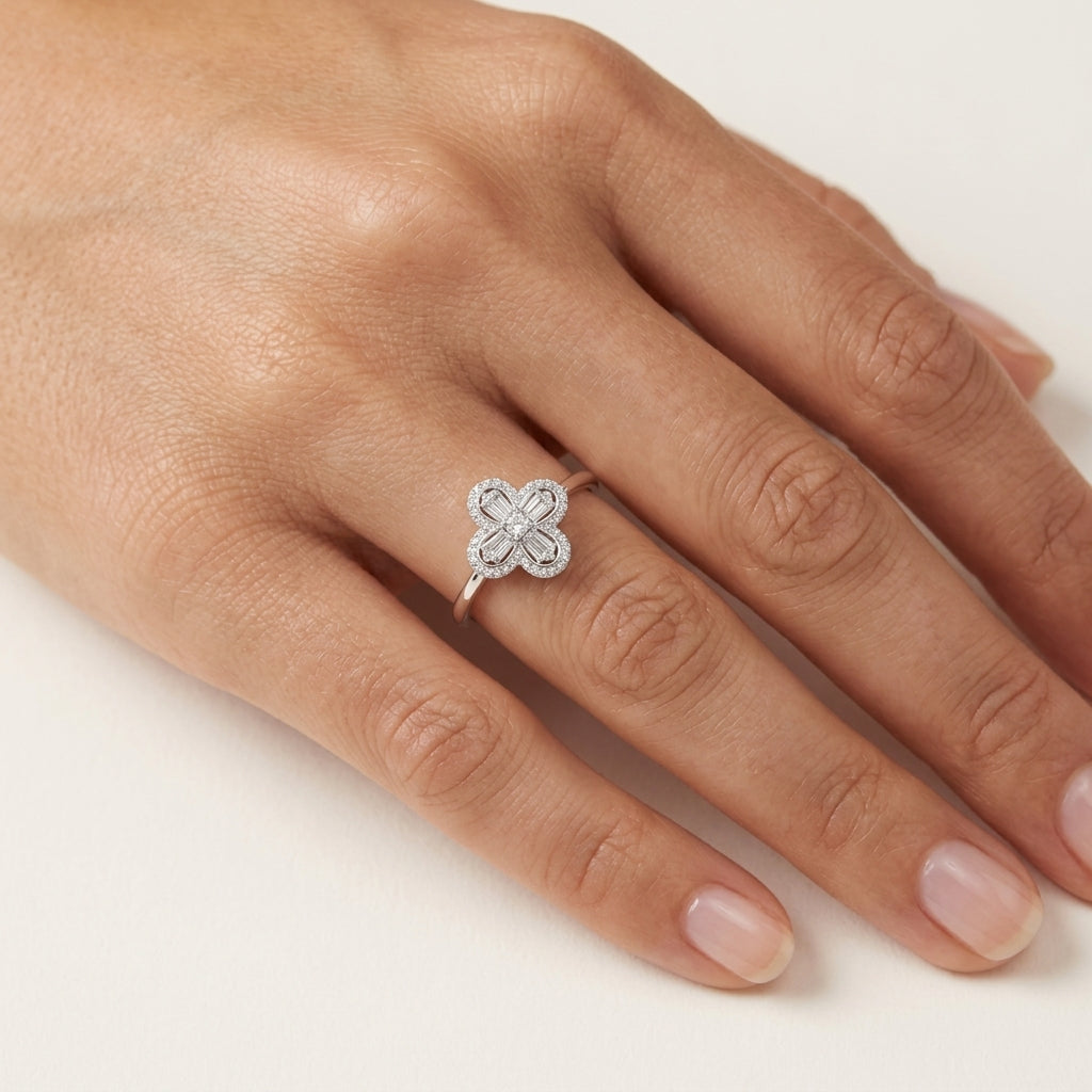 Lavish Diamond Ring White Gold Diamond I worn by model - Vicenza Miami
