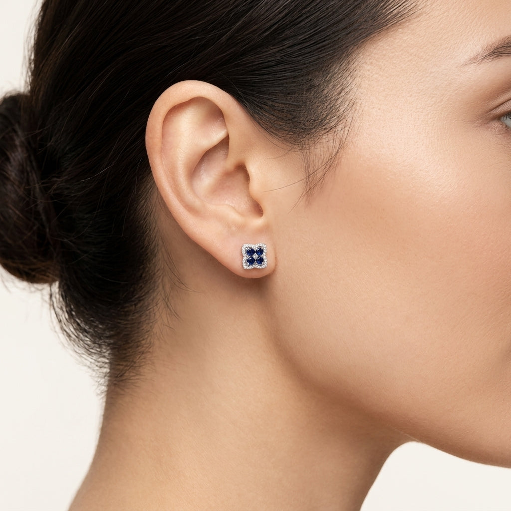 Royal Diamond Earring Sapphire worn by model - Vicenza Miami