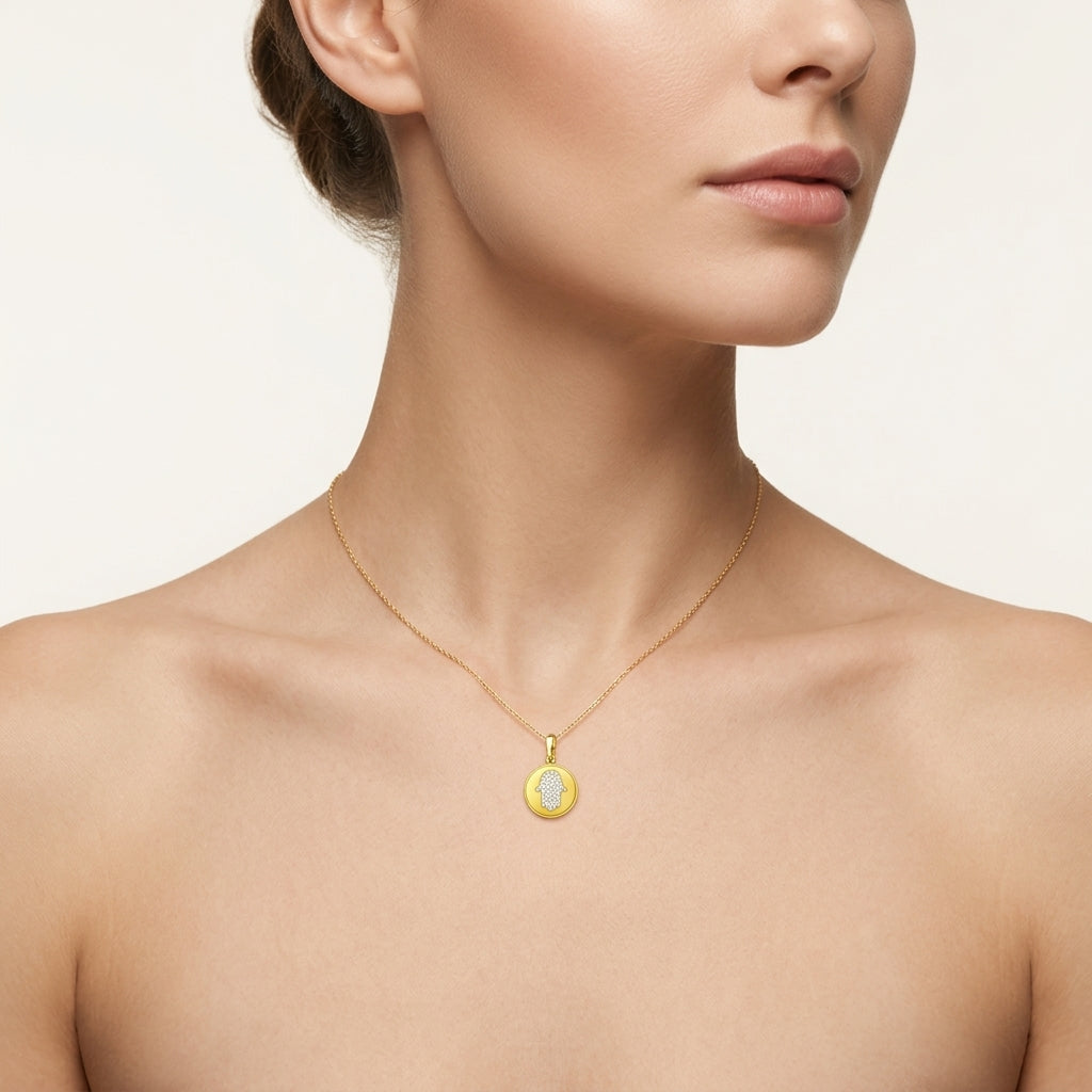 Allure Hand Diamond Pendant worn by model - Vicenza Miami