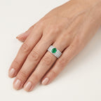 Stately Diamond Ring White Gold Emerald worn by model - Vicenza Miami