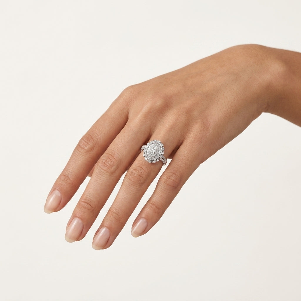 Allure Ring White Gold Diamond II worn by model - Vicenza Miami