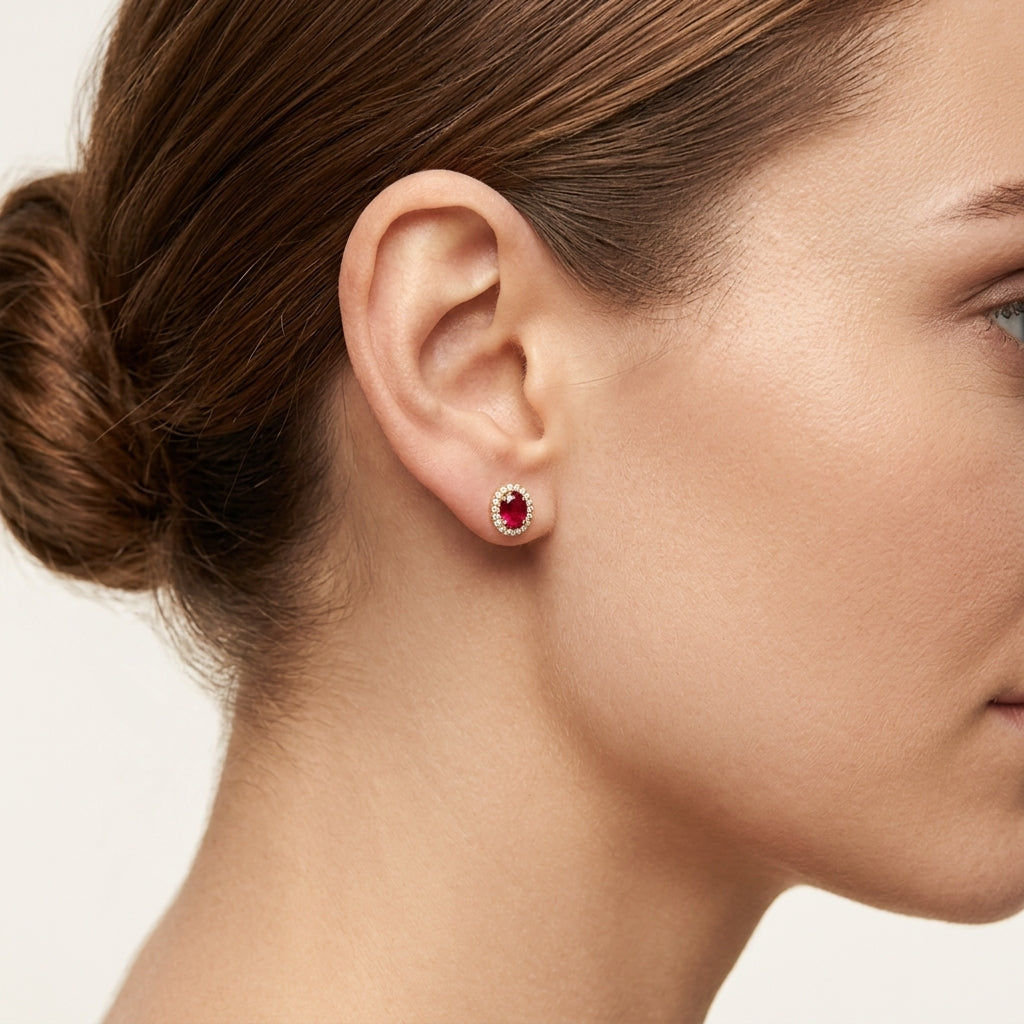 Magnificent Diamond Earring Ruby worn by model - Vicenza Miami