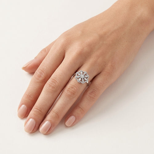Petite Diamond & Tanzanite Ring worn by model - Vicenza Miami