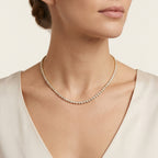 Diamond Bezel Set Tennis Necklace worn by model - Vicenza Miami