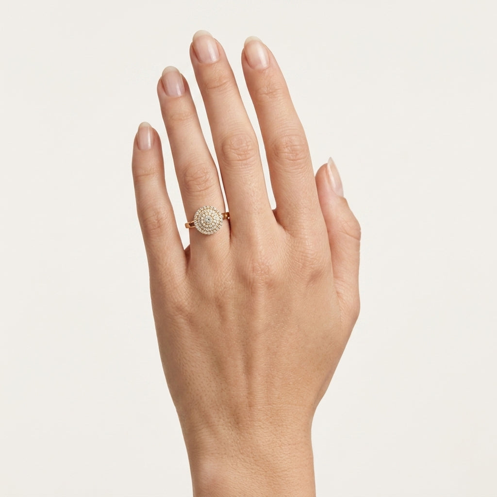 Graceful Diamond Ring Rose Gold Diamond worn by model - Vicenza Miami