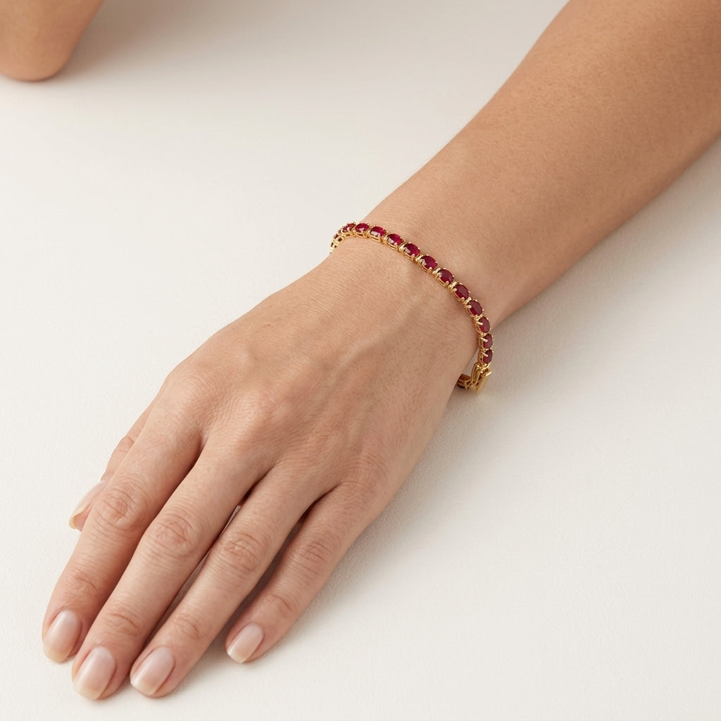 Petite Diamond & Ruby Bracelet worn by model - Vicenza Miami
