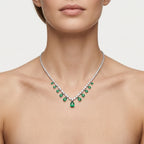Emerald Pear Drop Diamond Tennis Necklace worn by model - Vicenza Miami