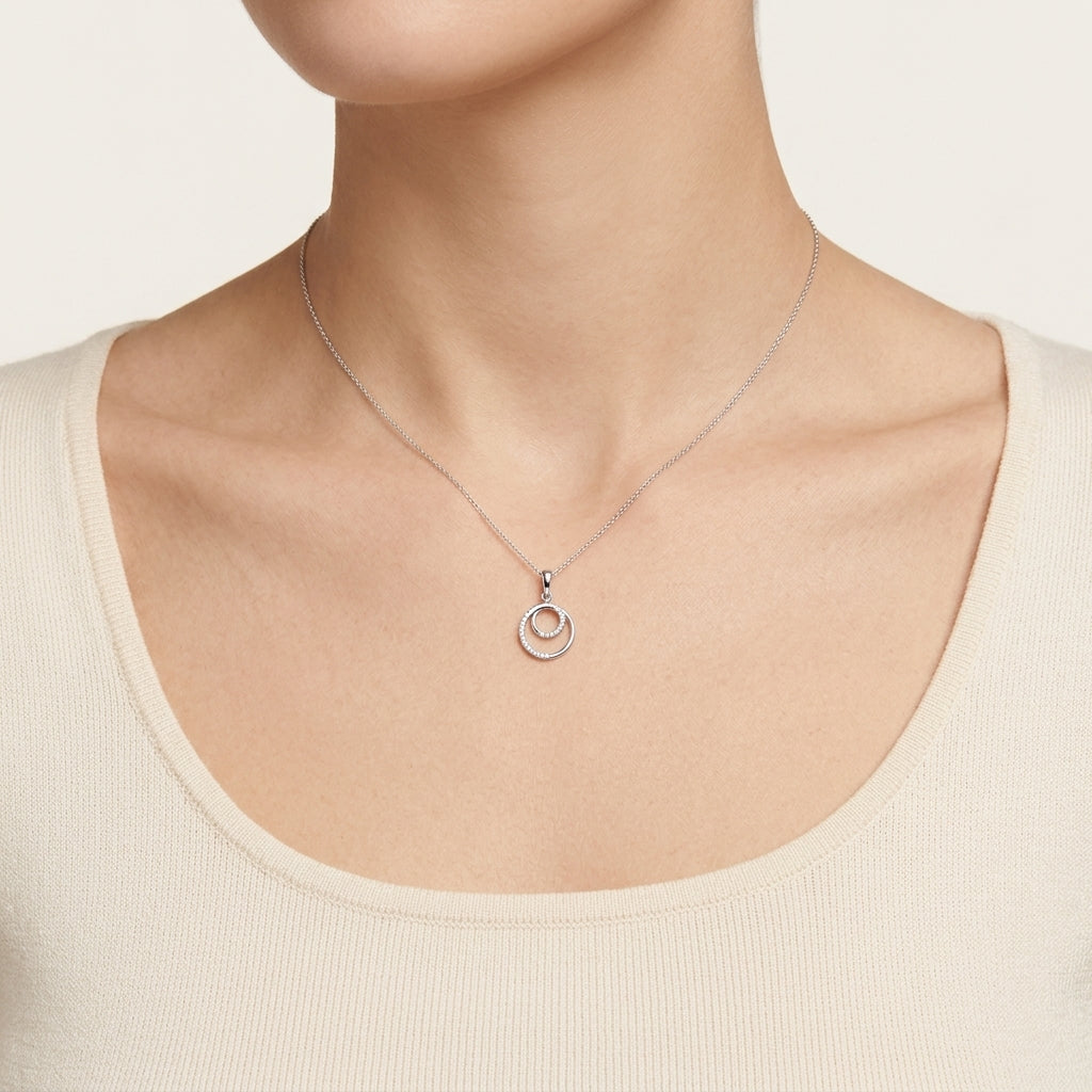 Petite Circle Diamond Pendant worn by model - Vicenza Miami