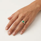 Premier Diamond Ring Yellow Gold Emerald worn by model - Vicenza Miami