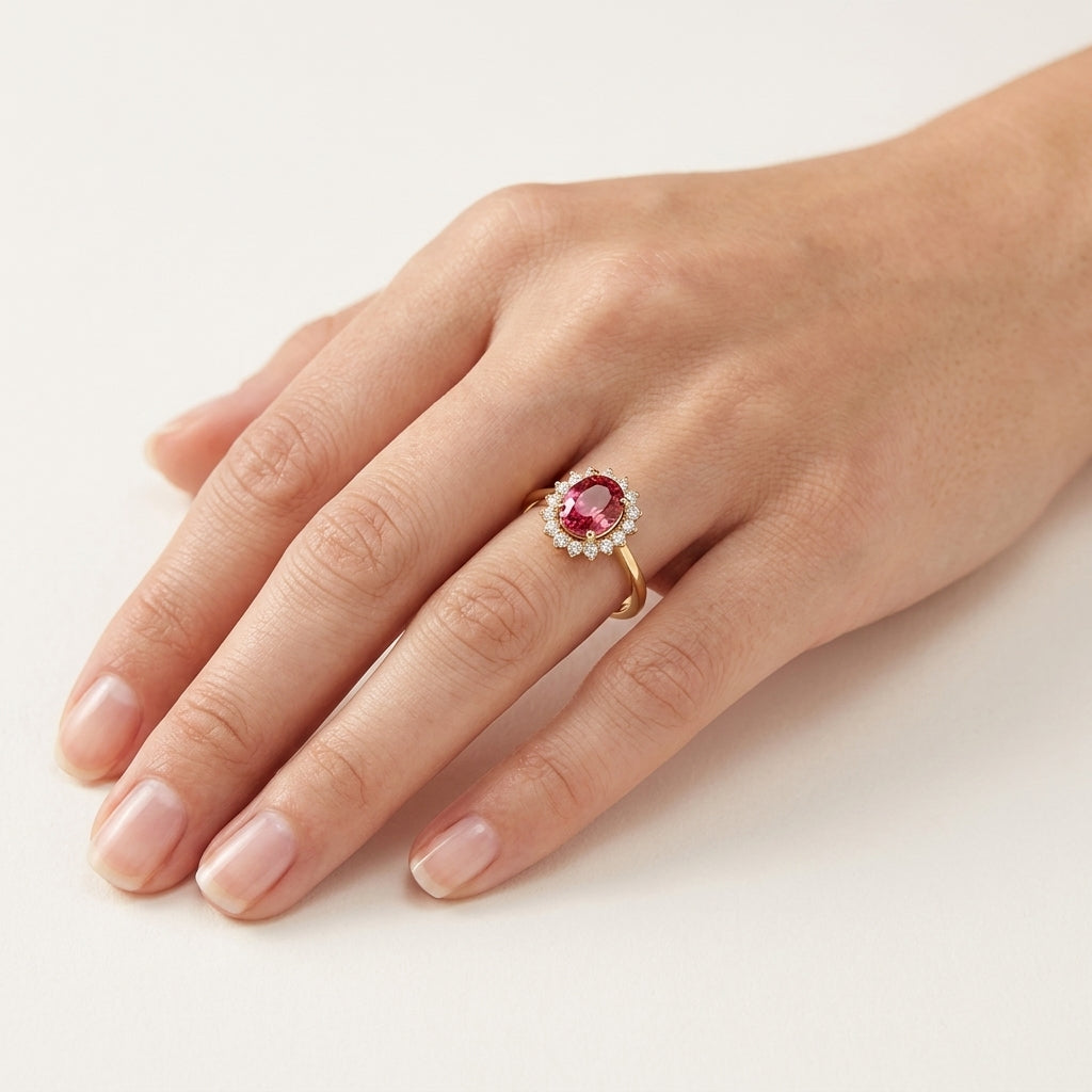 Splendid Diamond & Semi precious Ring worn by model - Vicenza Miami