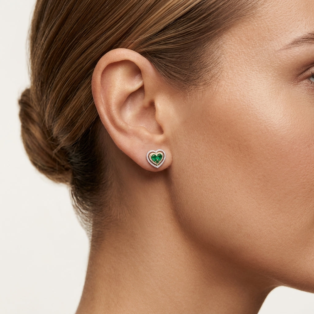 Magnificent Diamond & Emerald Earring worn by model - Vicenza Miami