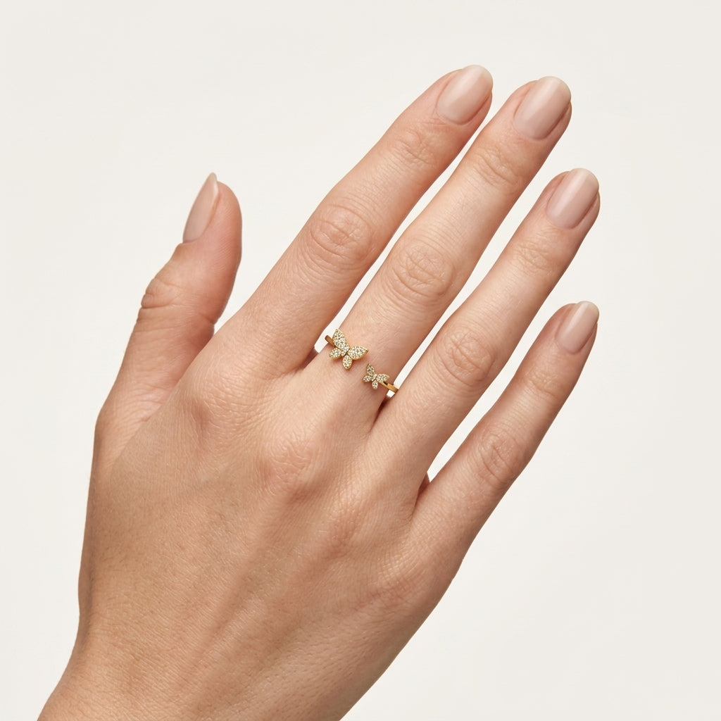 Graceful Butterfly Diamond Ring worn by model - Vicenza Miami