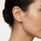 Golden Cushion Diamond Earring worn by model - Vicenza Miami